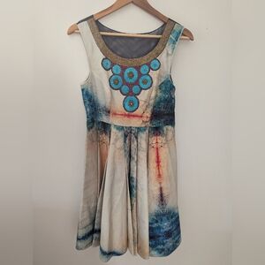 Blue Scoop Neck Sleeveless Midi Sundress